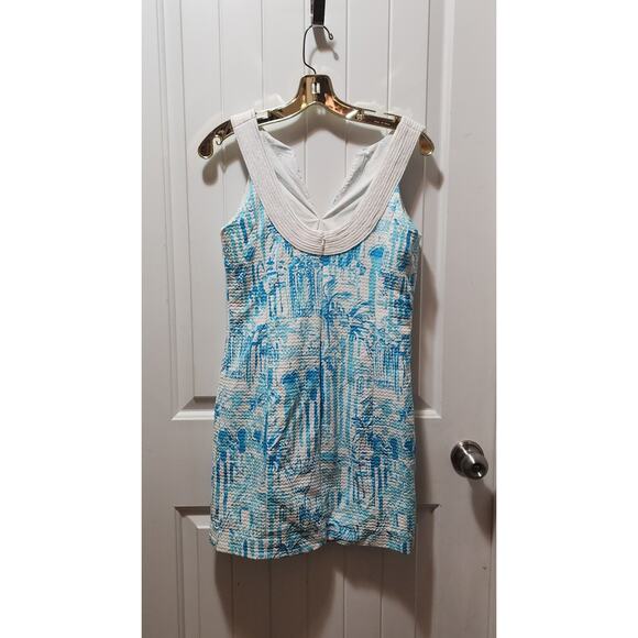 Lilly Pulitzer White Aqua Blue Cord Embelished Cotton Dress Lined Sz 4 MSRP $208 - Picture 8 of 12